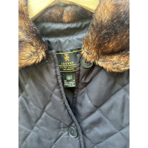 Ralph Lauren Quilted Barn Chore Coat Jacket Faux Fur Collar Size M Equestrian - Picture 3 of 7